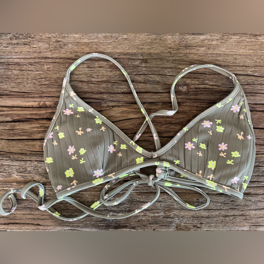 RVCA Women’s Olive Green Floral String Bikini Top - Brand: